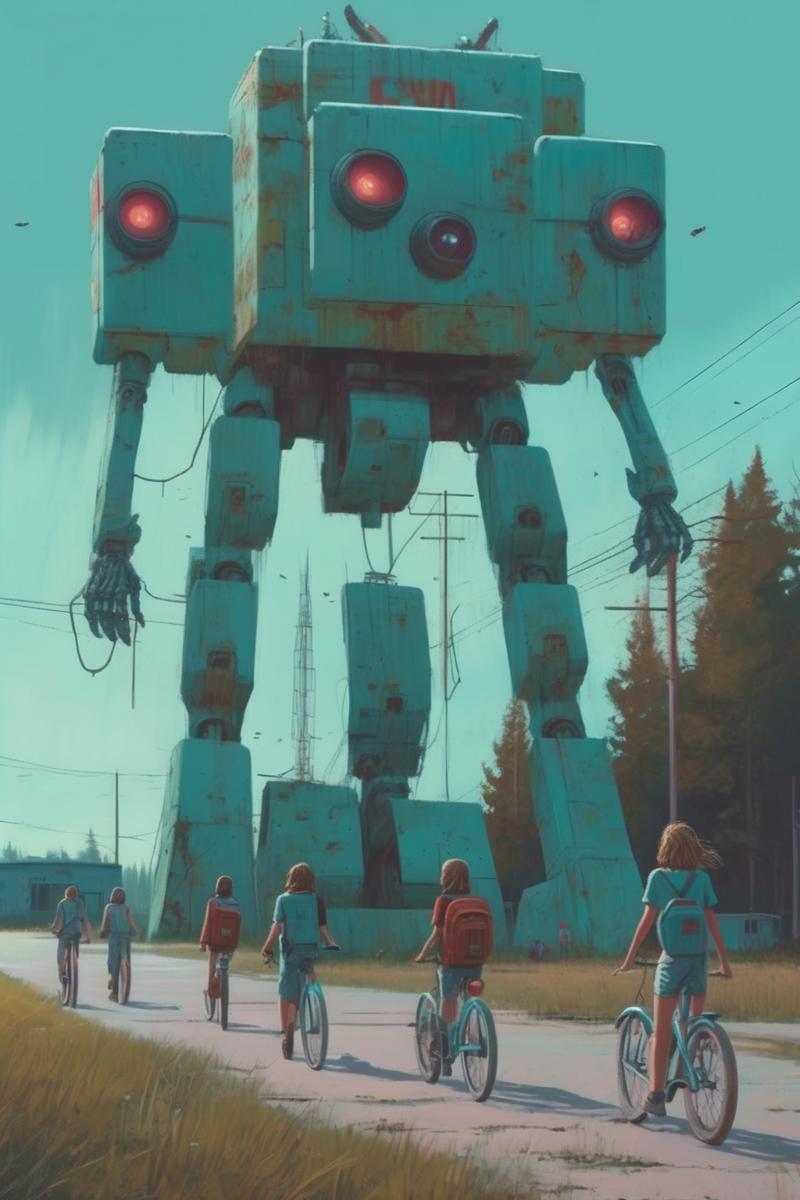 00365-2949303101-_lora_Simon Stalenhag_1_Simon Stalenhag - In summer 1983 in Fort Atkinson, WI, a group of teens wearing summer clothes from 1983.png